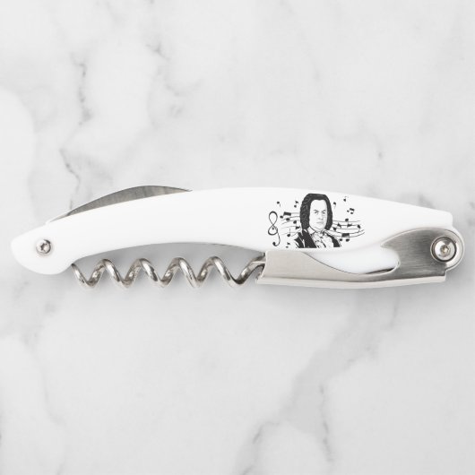 Johann Sebastian Bach Portrait en Bust met notitie Kurkentrekker (Achterkant)