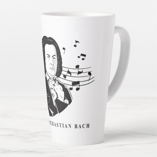 Johann Sebastian Bach Portrait en Bust met notitie Latte Mok (Rechterhoek)