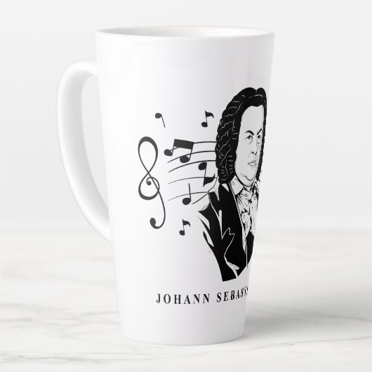 Johann Sebastian Bach Portrait en Bust met notitie Latte Mok (Linkerhoek)