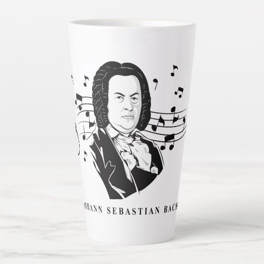 Johann Sebastian Bach Portrait en Bust met notitie Latte Mok (Voorkant)
