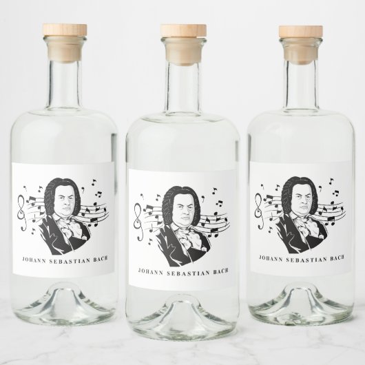 Johann Sebastian Bach Portrait en Bust met notitie Likeurfles Etiket (Flessen)