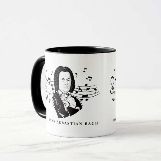Johann Sebastian Bach Portrait en Bust met notitie Mok (Voorkant links)