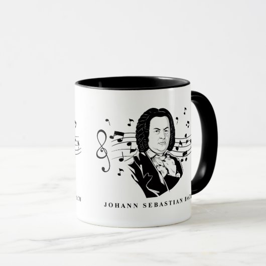 Johann Sebastian Bach Portrait en Bust met notitie Mok (Voorkant rechts)