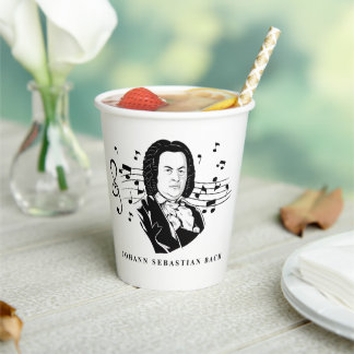 Johann Sebastian Bach Portrait en Bust met notitie Papieren Bekers