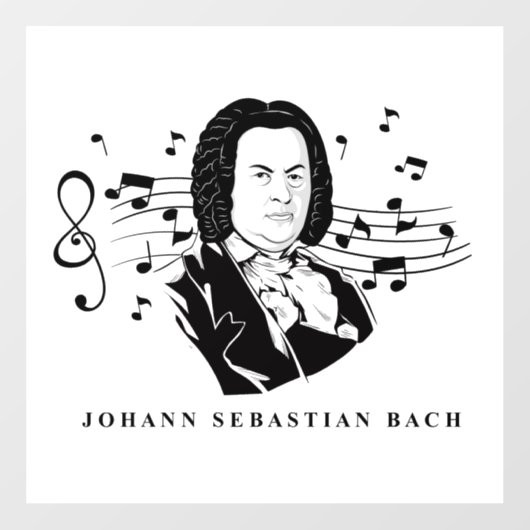Johann Sebastian Bach Portrait en Bust met notitie Raamsticker (Vel)