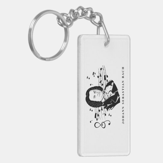 Johann Sebastian Bach Portrait en Bust met notitie Sleutelhanger (Voorkant Links)