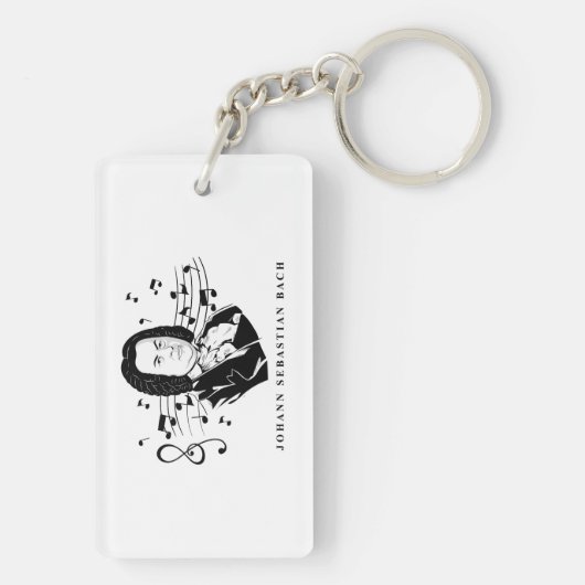 Johann Sebastian Bach Portrait en Bust met notitie Sleutelhanger (achterkant)