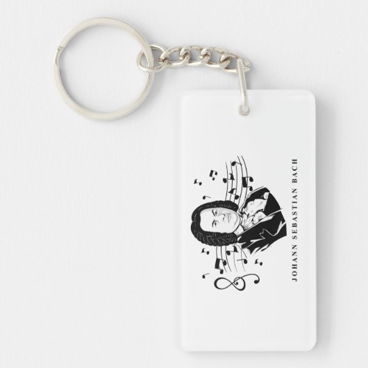 Johann Sebastian Bach Portrait en Bust met notitie Sleutelhanger (Voorkant)