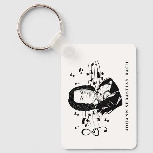 Johann Sebastian Bach Portrait en Bust met notitie Sleutelhanger (Voorkant)