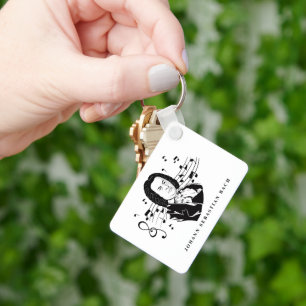 Johann Sebastian Bach Portrait en Bust met notitie Sleutelhanger