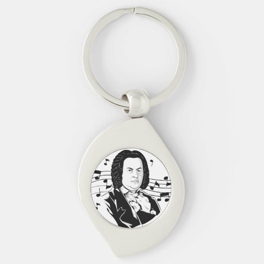 Johann Sebastian Bach Portrait en Bust met notitie Sleutelhanger (Voorkant)