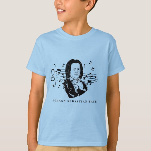 Johann Sebastian Bach Portrait en Bust met notitie T-shirt (Voorkant)