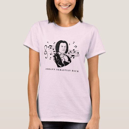 Johann Sebastian Bach Portrait en Bust met notitie T-shirt (Voorkant)