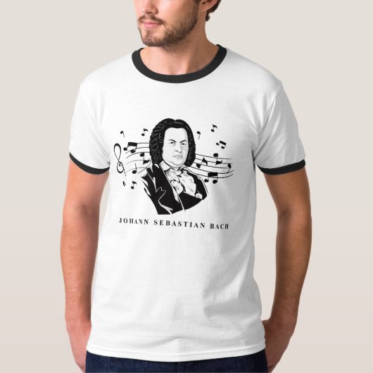Johann Sebastian Bach Portrait en Bust met notitie T-shirt (Voorkant)