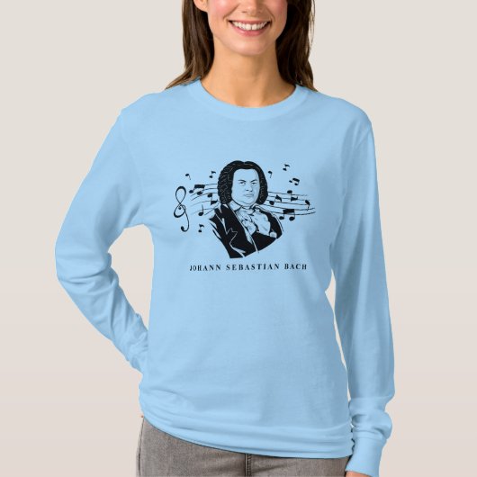 Johann Sebastian Bach Portrait en Bust met notitie T-shirt (Voorkant)
