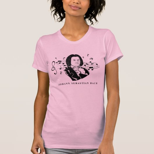 Johann Sebastian Bach Portrait en Bust met notitie T-shirt (Voorkant)