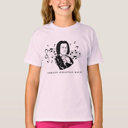 Johann Sebastian Bach Portrait en Bust met notitie T-shirt (Voorkant)