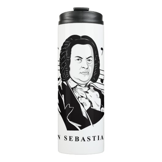 Johann Sebastian Bach Portrait en Bust met notitie Thermosbeker (Voorkant)