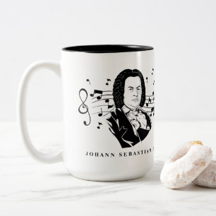 Johann Sebastian Bach Portrait en Bust met notitie Tweekleurige Koffiemok