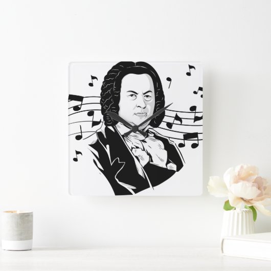 Johann Sebastian Bach Portrait en Bust met notitie Vierkante Klok (Huis)