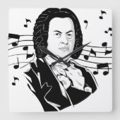 Johann Sebastian Bach Portrait en Bust met notitie Vierkante Klok (Voorkant)