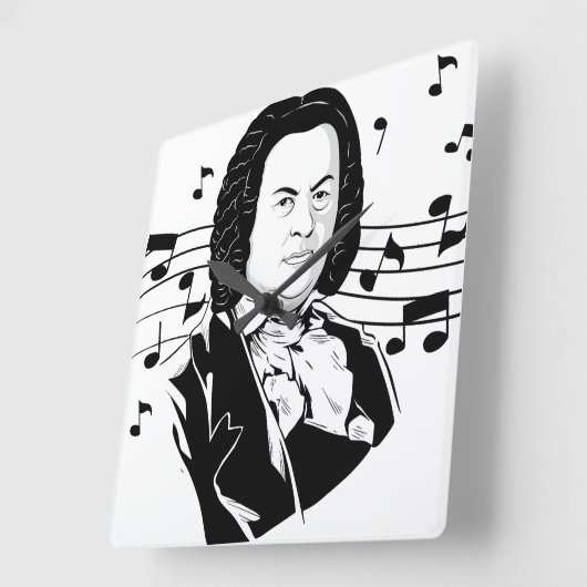 Johann Sebastian Bach Portrait en Bust met notitie Vierkante Klok (Hoek)