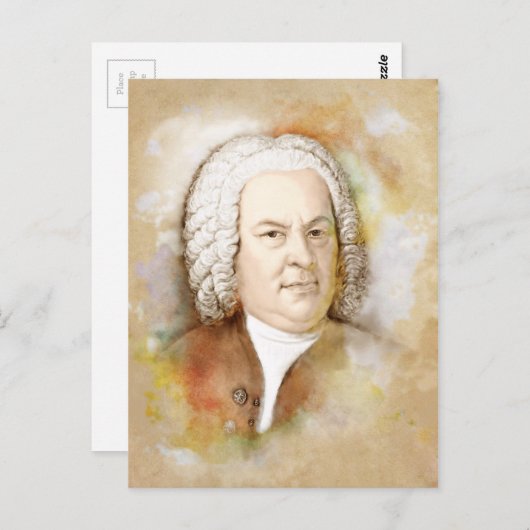 Johann Sebastian Bach Portrait in beige Briefkaart (Voorkant / Achterkant)