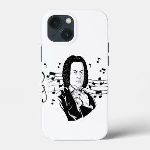 Johann Sebastian Bach Portret en Buste met Noten iPhone 13 Mini Hoesje