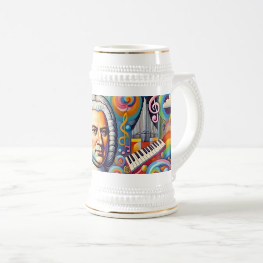 Johann Sebastian Bach: portret in een modern schil Bierpul (Voorkant rechts)