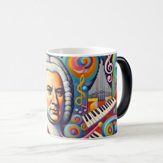 Johann Sebastian Bach: portret in een modern schil Magische Mok (Voorkant rechts)
