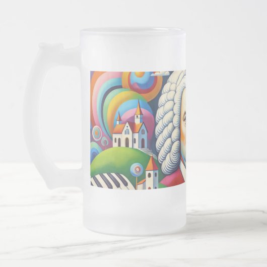 Johann Sebastian Bach: portret in een modern schil Matglas Bierpul (Links)