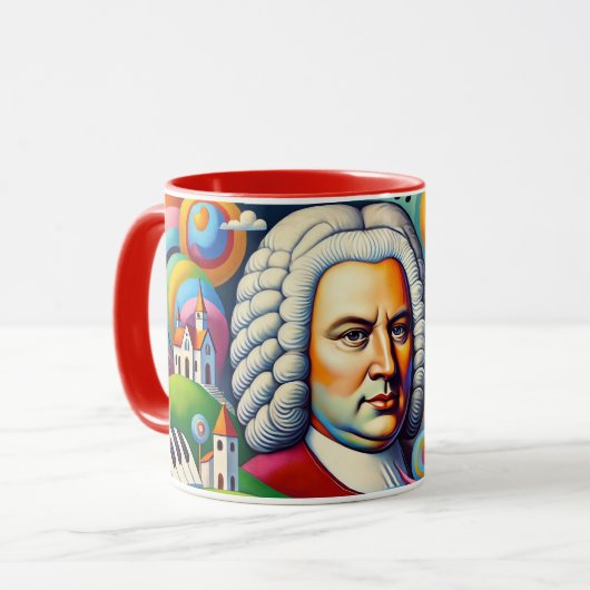 Johann Sebastian Bach: portret in een modern schil Mok (Voorkant links)