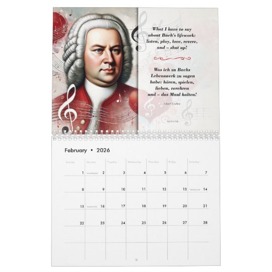 Johann Sebastian Bach Quotes en portretten 2026 Kalender (Feb 2026)
