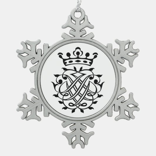 Johann Sebastian Bach Seal Crest Monogram Insignia Tin Sneeuwvlok Ornament (Voorkant)