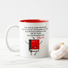 Johannes3:16-Want God zo hield van de wereld, dat  Tweekleurige Koffiemok