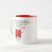 Johannes3:16-Want God zo hield van de wereld, dat Tweekleurige Koffiemok (Voorkant links)