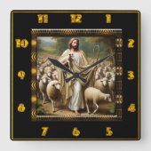 Johannes 10:7 Golden Shepherd Loving Scene Vierkante Klok (Voorkant)