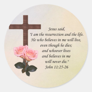 Johannes 11:25-26 ~ Verrijzenis Leven Ronde Sticker
