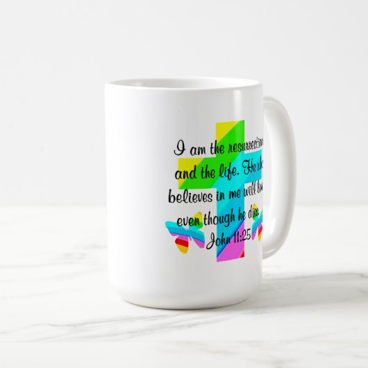  JOHANNES 11:25 REGENBOGEN EN VLINDERS KOFFIEMOK (Voorkant rechts)