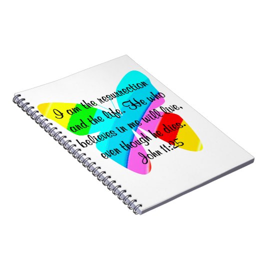  JOHANNES 11:25 REGENBOOG VLINDER ONTWERP NOTITIEBOEK (Rechterzijde)