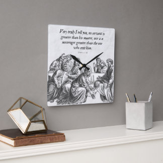 Johannes 13:16 Christelijke bijbelse Jezus-wandklo Vierkante Klok