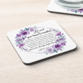 Johannes 14:1-3 Bijbelvers Paarse bloem Bier Onderzetter (Linkerzijde)