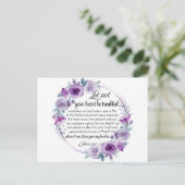 Johannes 14:1-3 Bijbelvers Paarse bloem Briefkaart (Staand voorkant)