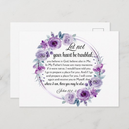 Johannes 14:1-3 Bijbelvers Paarse bloem Briefkaart (Voorkant / Achterkant)