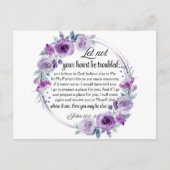 Johannes 14:1-3 Bijbelvers Paarse bloem Briefkaart (Voorkant)