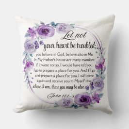 Johannes 14:1-3 Bijbelvers Paarse bloem Kussen