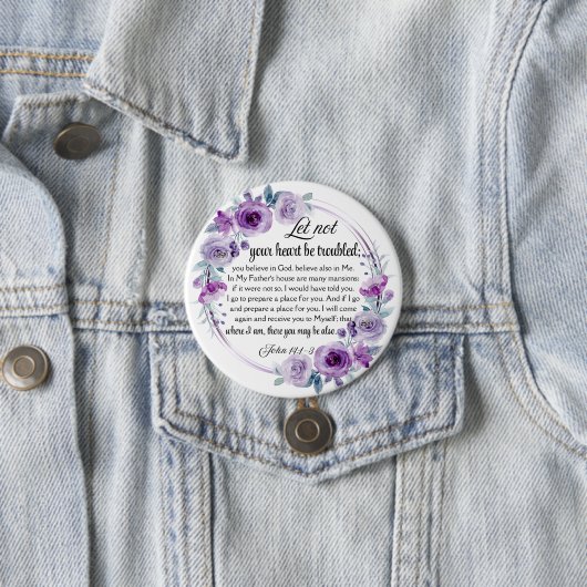 Johannes 14:1-3 Bijbelvers Paarse bloem Ronde Button 7,6 Cm (In situ)