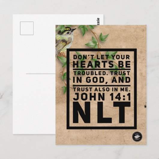 Johannes 14:1 Bijbelvers Geheugen Kaart - Briefkaa (Voorkant / Achterkant)