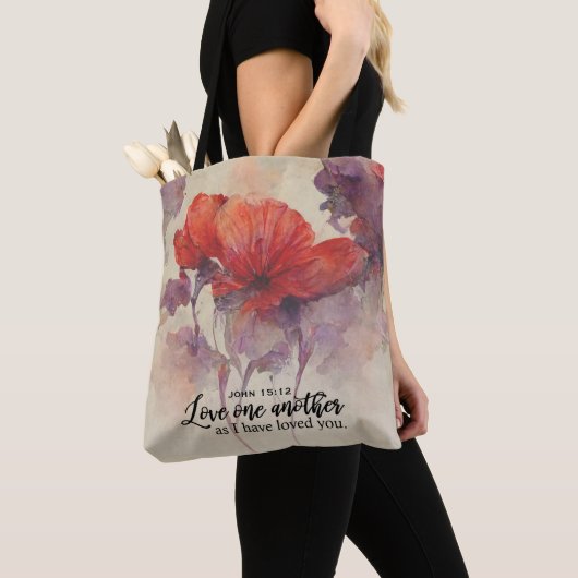 Johannes 15:12 Liefde Een Andere Bijbel Verse Rode Tote Bag (Dichtbij)