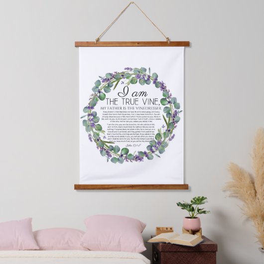 Johannes 15:1-8 Eucalyptus Lavendel Bloemengeschri Hangend Wandkleed (Slaapkamer)